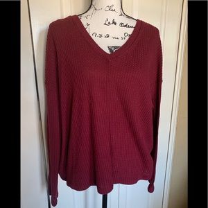 PST Wine colored waffle knit long sleeve top